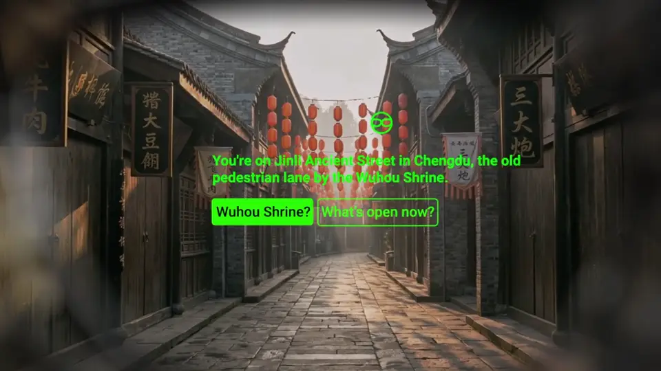 A lantern-lined lane in an old Chinese street at golden hour.